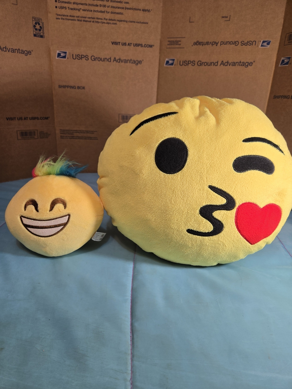 Blowing a Heart Kiss Love Round Emoji Decorative Soft Pillow  W/ Smiley Mini